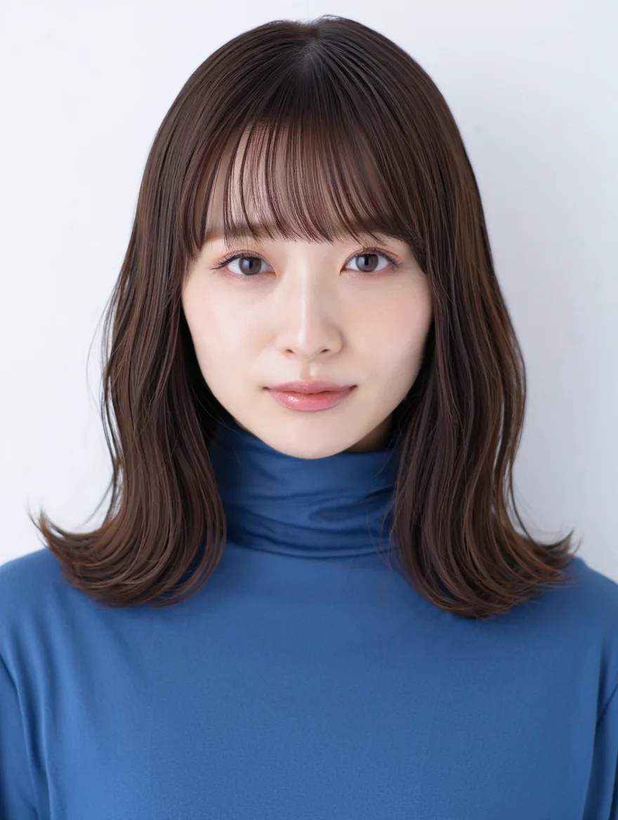 AIヘアスタイルのヘアカタログ：シースルーバングミディ